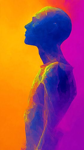 Neon menselijk silhouet – Moderne digitale kunstillustratie Full Color Vintage