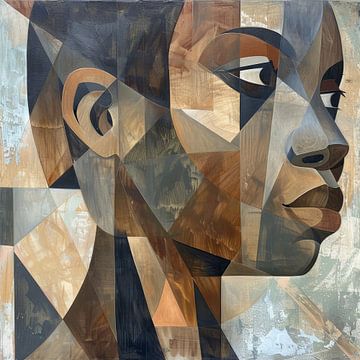 Kubistisch portret van een vrouw in warme aardetinten van Poster Art Shop