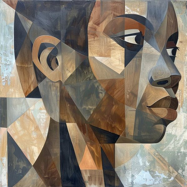 Cubist portrait of a woman in warm earthy tones by Poster Art Shop