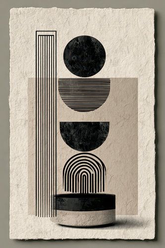 Totem van Rust – Minimalistische Geometrie op Handgemaakt Papier