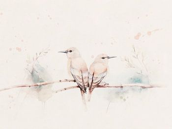 Zwei kleine Vögel auf einem Ast