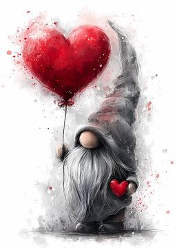 Wichtel mit rotem Herzballon