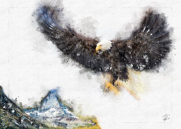 Fliegender Adler am Matterhorn von Theodor Decker