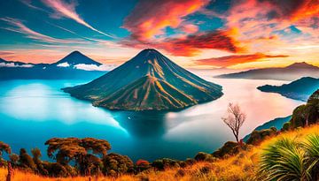 Volcano mountain with sunset