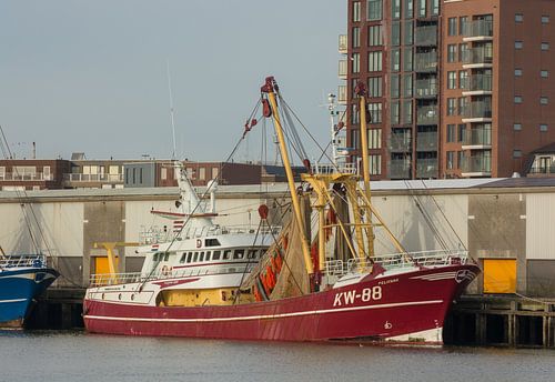 Kotter KW 88 afgemeerd in de haven IJmuiden
