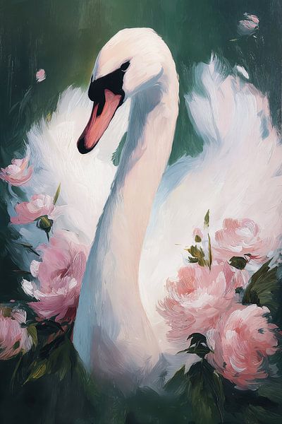 Schwan zwischen rosa Blumen Nr. 5 von Studio BB
