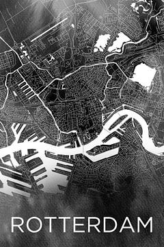 Plan de la ville de Rotterdam Aquarelle noire | Kralingen Centrum Feijenoord sur WereldkaartenShop