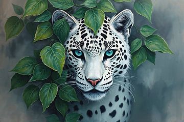 Schilderij van witte luipaard - Wilde dieren #115 van Liona Toussaint