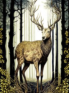 Natur Wald Bäume Hirsch surreal graphisch modern