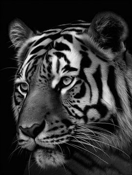 Tiger in Schwarz & Weiße Gelassenheit von Eva Lee