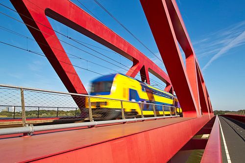 Train on the Hanzeboog railway bridge in Zwolle by Anton de Zeeuw