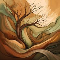 Abstrakter Baum in organischen Formen - Kunst in warmen Naturtönen