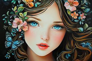 Mädchen Blumen | Mädchen mit großen Augen