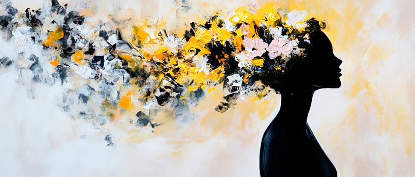 Kreative Gedankenflucht – Bunte Silhouette von Poster Art Shop