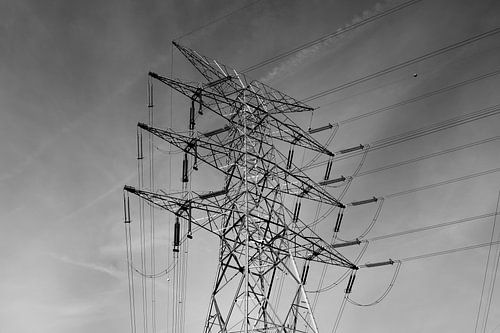 Industriële Elektriciteitsmast Wanddecoratie - Zwart-Wit