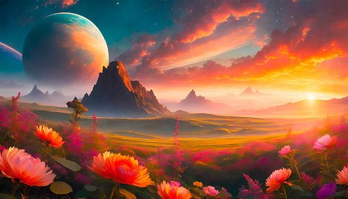 Universum planeten met landschap