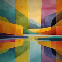 Abstrakte Landschaft in vielen Farben, Spiegelung im See