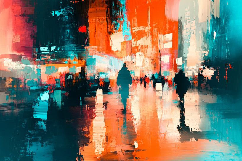 Nachtleben in bunten Stadtlichtern von Poster Art Shop