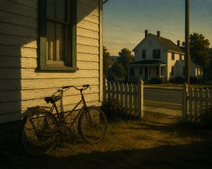Nostalgic Rusty Bicycle Rural Small Town Oil Painting Art