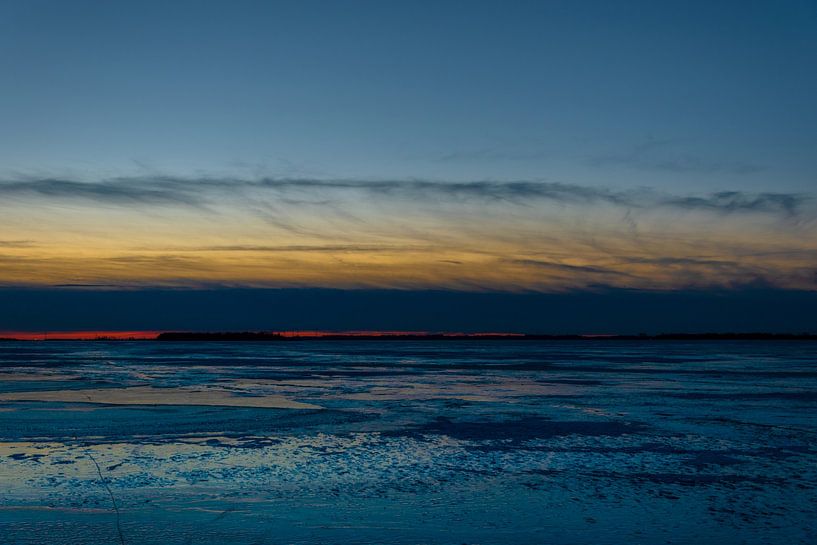 winter sunset on the veluwe lake by thijmen hoekerd