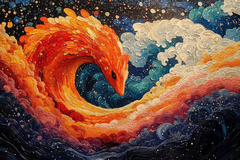 picturesque japanese art abstract dragon in the waves by Egon Zitter