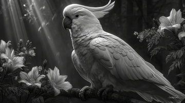 zwart-wit papegaai-kaketoe-ara van Gelissen Artworks