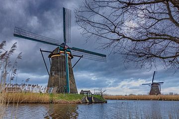 Mühlen von Kinderdijk kurz nach einem Regenschauer