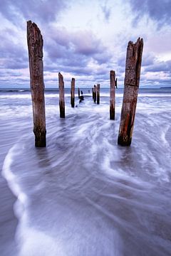 Poteaux en bois sur la plage de la mer Baltique sur Ralf Lehmann