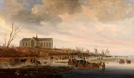 View of Alkmaar's Grote or Sint-Laurenskerk from the north in winter, Salomon van Ruysdael