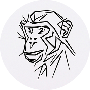 Strakke lijnen aap portret in zwart en wit van De Muurdecoratie