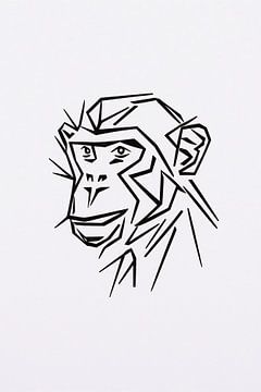 Portrait de singe aux lignes épurées en noir et blanc sur De Muurdecoratie