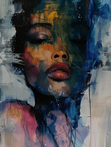 Modern en abstract portret in warme kleuren