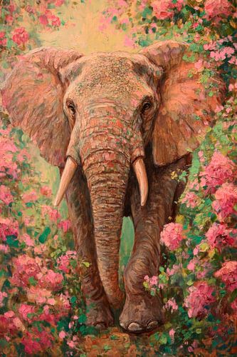 Elephant in a sea of flowers