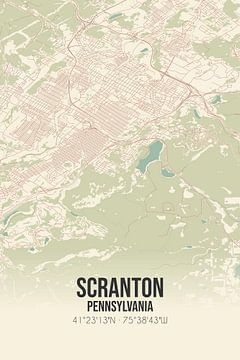 Vintage landkaart van Scranton (Pennsylvania), USA.