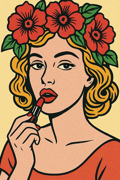 Femme avec rouge à lèvres peinture pop art. par Johannes
