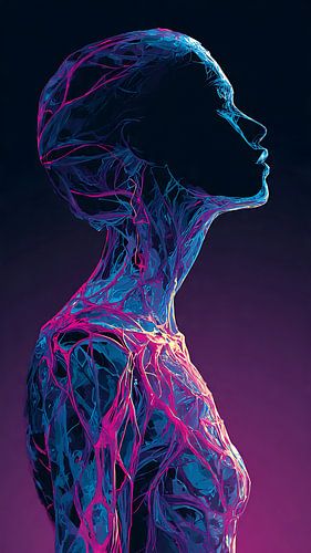 Silhouette humaine néon – Illustration vintage en couleur, art numérique moderne