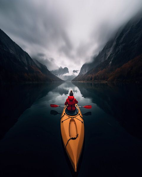 Kanufahrt über den Bergsee in mystischer Stimmung von fernlichtsicht