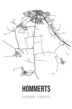 Hommerts (Fryslan) | Karte | Schwarz und weiß von Rezona