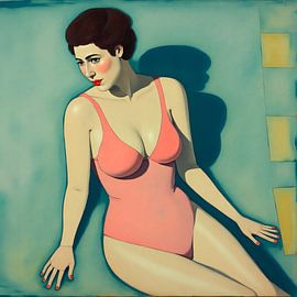 Retro Pop Art Woman by Poolside
