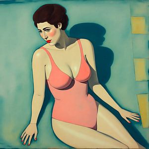 Femme rétro pop art au bord de la piscine