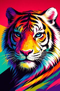 Farbenfrohe Tiger-Pop-Art – Auffällige Neon-Tiger-Wandkunst von Dodik Hariyono