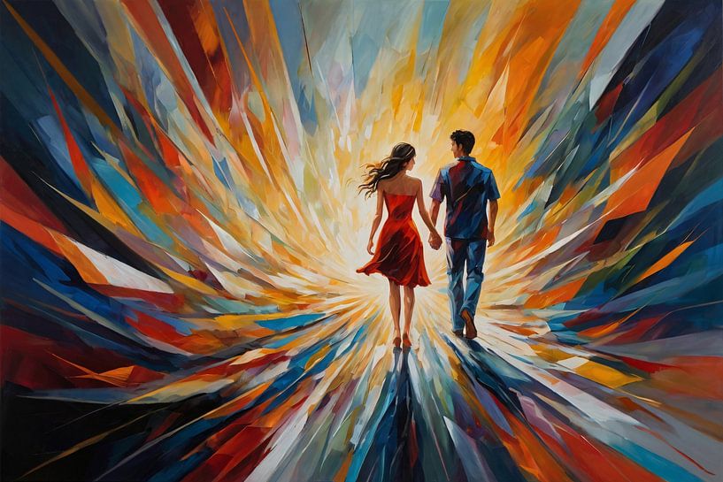 Couple d'amoureux dans un monde en explosion par Art & Soul Creations