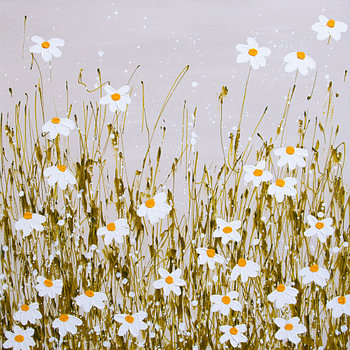 Schilderij bloemenveld / bloemen madeliefjes