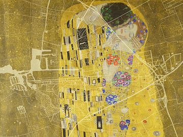 Karte von Drachten dem Kuss von Gustav Klimt von Map Art Studio