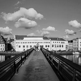 Lübeck old town panorama on the Trave - black and white by Frank Herrmann