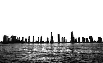 Silhouettes New York at dusk black and white by bart dirksen