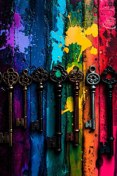 Antieke sleutels en kleurrijke kunst van Art & Soul Creations