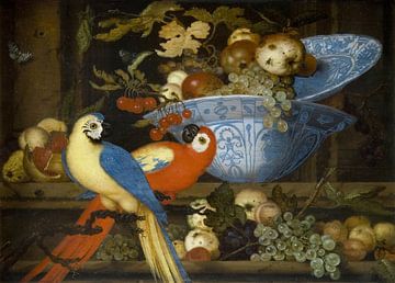 Fruitstilleven met twee papegaaien, Balthasar van der Ast
