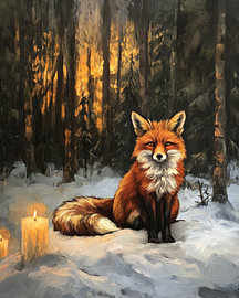 A reddish-brown fox by candlelight by Eva Lee