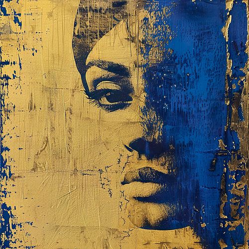 Vintage portret van een vrouw in Koningsblauw en goud